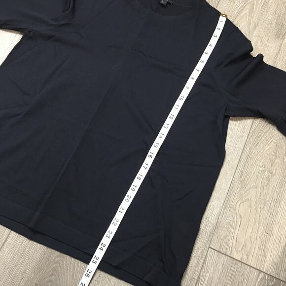 COS Pleated Ruffle Sleeve Top Navy Size Large Fine knit White Contrast - Picture 6 of 9